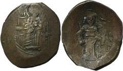 ANCIENT COINS Byzantine Empire, Isaac II Angelos, TrachyByzantine EmpireIsaac II Angelos (1185-1195), Trachy 1185-1195, Constantinople mint Obverse: Mary seated on throne facing, MP-ΘΥ across fieldsRe