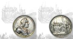 PREMIUM POLISH COINS AND MEDALS August III of Poland, Groskurt's coronation medal 1734 - RAREA rare and extremely impressive coronation medal by HP Groskurt from 1734, signed below the bust. The coron