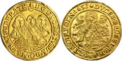 PREMIUM POLISH COINS AND MEDALS Silesia, Duchy of Liegnitz-Brieg-Wohlau, Georg III, Ludwig IV and Christian, Ducat Brieg 1653 - RARERare Brieg ducat of 'three brothers'.In the specialized catalog 'Com