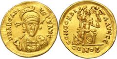 PREMIUM ANCIENT AND WORLD COINS Roman Imperial, Arcadius, Solidus - RARERare solidus of Arcadius. Mint luster on both sides.Roman ImperialArcadius (383-408), Solidus 402-403, Thessalonica mintObverse: