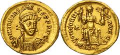 PREMIUM ANCIENT AND WORLD COINS Roman Imperial, Honorius, SolidusRoman ImperialHonorius (393-423), Solidus 403-408, Constantinople mint Awers: pearl diademed, helmeted and cuirassed bust facing slight