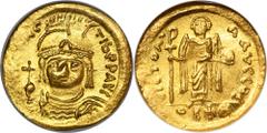 PREMIUM ANCIENT AND WORLD COINS Byzantine Empire, Maurice Tiberius, Solidus - GCN AU58Hybrid with reverse attributed to the mint in Antioch. Coin graded GCN with AU58 grade. Byzantine Empire Maurice T