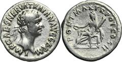 ANCIENT COINS Roman Imperial, Trajan, DenariusRoman Imperial Trajan (98-117), Denarius 103-111, Rome mintObverse: laureate head rightIMP CAES NERVA TRAIAN AVG GERMReverse: Vesta seated left, holding p