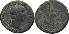 ANCIENT COINS Roman Imperial, Trajan, AsRoman ImperialTrajan (98-117), As 101-102, Rome mint Obverse: laureate head rightIMP CAES NERVA TRAIAN AVG GERM P MReverse: Victory walking left, holding palm b
