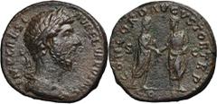 ANCIENT COINS Roman Imperial, Lucius Verus, AsRoman ImperialLucius Verus (161-169), Denarius 161, Rome mint Obverse: laureate bust rightIMP CAES L AVREL VERVS AVGReverse: Marcus Aurelius and Lucius Ve