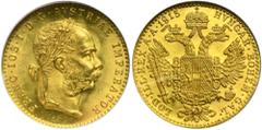 WORLD COINS AND MEDALS | A - M COUNTRIES Austria, Franz Joseph I, Ducat Wien 1915 - RESTRIKE - GCN MS65Restrike of the ducat from 1915. Coin graded GCN with grade MS65. '986' gold. Diameter 20 mm, wei