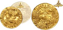 PREMIUM POLISH COINS AND MEDALS John II Casimir, Ducat Danzig 1649 GR - RARERare variety with double lions' tails, with palm leaves with a three-leaf branch above the coat of arms of Danzig.Issue with
