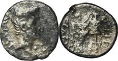 ANCIENT COINS Roman Imperial, Octavian Augustus, QuinariusRoman ImperialOctavian Augustus (27 BC-14 AD), Quinarius 25-23 BC, Emerita Augusta mint, P. Carisius, Legatus pro praetore Obverse: bare head 