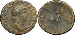 ANCIENT COINS Roman Imperial, Nero, AsRoman Imperial Nero (54-68), As 62-68 AD, Rome mintObverse: laureate head right NERO CAESAR AVG GERM IMP Reverse: Victory standing left, holding shield inscribed 