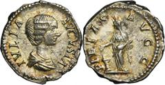 ANCIENT COINS Roman Imperial, Julia Domna, DenariusRoman Imperial Julia Domna (wife of Septimius Severus, 193-217), Denarius 196-211, Rome mint Obverse: draped bust right IVLIA AVGVSTAReverse: Pietas 