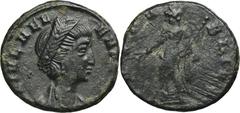 ANCIENT COINS Roman Imperial, Helena, FollisRoman ImperialHelena, Follis 337-340, uncertain mintObverse: diademed, mantled bust right, wearing necklaceFL IVL HELENA AVGVSTAReverse: Pax standing left h