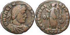 ANCIENT COINS Roman Imperial, Valens, FollisValens (364–378), Follis 364-367, Lugdunum mint Obverse: pearl-diademed, draped and cuirassed bust right DN VALENS P F AVG Reverse: Victoria advancing left,