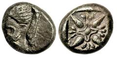 Greece Greece, Ionia, Milet, DiobolGreeceIonia, Milet, Diobol VI-V century BCObverse: head of lion left Reverse: ornament in the form of a four-leaf flower inside an incusum squareWeight 1.20 gGrecjaJ