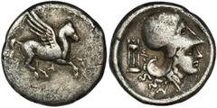ANCIENT COINS Greece, Akarnania, Anaktorion, StaterExtremely characteristic issue with representations of Corinth in the form of Athena in Corinthian helmet and Acarnania in the form of Pegasus. Greec