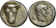ANCIENT COINS Greece, Phocaea, TriobolGreecePhocaea, Triobol 457-446 BC Obverse: bull's head facing Reverse: archaic head of Artemis to right in incuse square Weight GrecjaFokaja, Triobol 457-446 pneA