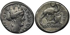ANCIENT COINS Roman Republic, A. Plautius, DenariusRoman Republic A. Plautius, Denarius 55 BC, Rome mint Obverse: turreted head of Cybele right, A•PLAVTIVS downwards before, AED•CVR•S•C downwards behi