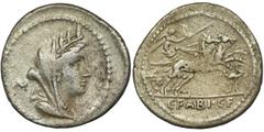 ANCIENT COINS Roman Republic, C. Fabius C.f. Hadrianus, DenariusRoman Republic C. Fabius C. f. Hadrianus, Denarius 102 BC, Rome mint Obverse: Cybele head right, behind her the letter M Reverse: Victor