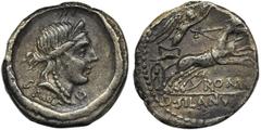 ANCIENT COINS Roman Republic, D. Iunius Silanus L.f., DenariusRoman RepublicD. Iunius Silanus L.f. (91 BC), Denarius, Rome mintObverse: diademed head of Salus right, below SALVS and below chin, contro