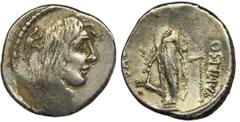 ANCIENT COINS Roman Republic, L. Hostilius Saserna, DenariusRoman Republic L. Hostilius Saserna (48 BC), Denarius, Rome mint Obverse: head of Gallic woman with long hair, behind her carnyx Reverse: Ar