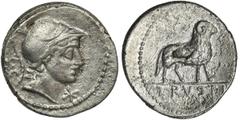ANCIENT COINS Roman Republic, L. Rustius, DenariusRoman Republic L. Rustius (76 BC), Denarius 76 BC, Rome mint Obverse: head of young Mars facing right, the letter S C on the back Reverse: ram walking