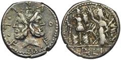 ANCIENT COINS Roman Republic, M. Furius L. f. Philus, DenariusRoman Republic M. Furius L. f. Philus, Denarius 120 BC, Rome mint Obverse: laureate head of Janus M FOVRI L F Reverse: Roma standing left,