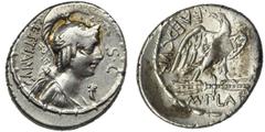 ANCIENT COINS Roman Republic, M. Plaetorius M.f. Cestianus, DenariusRoman Republic M. Plaetorius M.f. Cestianus (67 BC), Denarius, Rome mint Obverse: bust with the attributes of Isis, Minerva, Apollo,