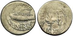 ANCIENT COINS Roman Republic, Marc Antony, DenariusLegionnaire emission. Legio XII 'Antiqua' founded by Julius Caesar in 58 BC, the legion XII was recreated again after Caesar's assassination and serv