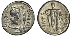 ANCIENT COINS Roman Republic, Q. Caecilius Metellus Pius Scipio, DenariusVery interesting and very well preserved denarius minted in North Africa in 47-46 BC after Scipio fled to the continent in vain