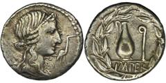 ANCIENT COINS Roman Republic, Q. Caecilius Metellus Pius, DenariusRoman RepublicQ. Caecilius Metellus Pius (81 BC), Denarius, North Italian mintObverse: head of Pietas right, before stork right Revers