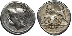 ANCIENT COINS Roman Republic, Q. Minucius Thermus M.f., DenariusVery interesting denarius with a picture on the reverse, a soldier of the Roman Army, saving his friend's life in a battle with the barb