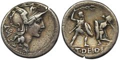 ANCIENT COINS Roman Republic, T. Didius, Denarius - RAREInteresting type of denarius, acc. to Bebelon, referring to the ancestor of T. Didius, who was sent to Sicily in 138 BC to suppress the slave up