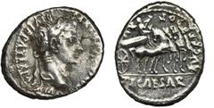 ANCIENT COINS Roman Imperial, Octavian Augustus and Tiberius, DenariusRoman ImperialOctavian Augustus (27 BC-14 AD), Denarius 13-14 AD, Lugdunum mint (Lyon)Obverse: head of August facing rightCAESAR A