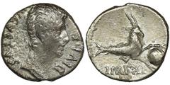 ANCIENT COINS Roman Imperial, Octavian Augustus, DenariusRoman ImperialOctavian Augustus (27 BC-14 AD), Denarius 12 BC, Lugdunum (Lyon) mint Obverse: head of August facing rightAVGVSTVS DIVI FReverse: