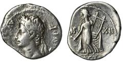 ANCIENT COINS Roman Imperial, Octavian Augustus, Denarius - EXTREMELY RAREExtremely rare Octavian denarius with his laurel head facing left. On Coinarchives, we only found four records for this type. 