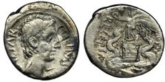 ANCIENT COINS Roman Imperial, Octavian Augustus, Quinarius - RARERare and wanted Octavian Augustus quinarius. Roman Imperial Octavian Augustus (27 BC-14 AD), Quinarius 29-28 BC, uncertain Italian mint