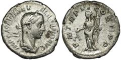 ANCIENT COINS Roman Imperial, Severus Alexander, DenariusRoman Imperial Severus Alexander (222-235), Denarius 227, Rome mintObverse: laureate bust rightIMP C M AVR SEV ALEXAND AVGReverse: Aequitas sta