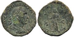 ANCIENT COINS Roman Imperial, Trajan Decius, Sestertius - RARERoman ImperialTrajan Decius (249-251), Sestertius 249-250, Rome mint Obverse: laureate bust rightIMP C M Q TRAIANVS DECIVS AVGReverse: Dac