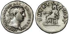 ANCIENT COINS Roman Imperial, Trajan, DenariusRoman Imperial Trajan (98-117), Denarius 100, Rome mint Obverse: radiated and draped bust right IMP CAES NERVA TRAIAN AVG GERM Reverse: Victory seated lef
