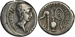 ANCIENT COINS Roman Republic, Octavian Augustus, Denarius - RAREEx. NAC sale 72, 2013 Roman RepublicOctavian Augustus (43-33 BC), Denarius 37 BC, mint in southern or central ItalyObverse: head of Octa