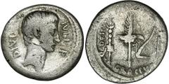 ANCIENT COINS Roman Republic, Tiberius Sempronius Gracchus, Denarius - RARERare denarius minted by Quaestor Designatus Tiberius Sempronius Gracchus, depicting Octavian with a short beard, contrary to 
