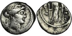 ANCIENT COINS Roman Republic, Clodius Turrinus, DenariusThe reverse of this denarius may refer to the deification of Julius Caesar or Ludi Apollinares which took place from July 6 to 13 each year. Rom