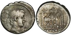 ANCIENT COINS Roman Republic, L. Livineius Regulus, DenariusRoman RepublicL. Livineius Regulus (42 BC), Denarius 42 BC, Rome mint Obverse: Livineius Regulus head right, PR before, REGVLVS downwards be