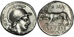 ANCIENT COINS Roman Republic, Satrienus, DenariusMinor corrosion on the reverse, but otherwise very nice Republican denarius.Ex. Naville Numismatics, Auction 11, 2014. Roman Republic P. Satrienus (77 