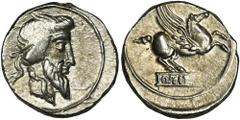 ANCIENT COINS Roman Republic, Titius, DenariusNice denarius minted in Rome in 90 BC by one of the monetary triumvirs, Quintus Titius. The offered denarius was minted after the first victories in the s