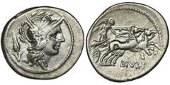 ANCIENT COINS Roman Republic, L. Julius, DenariusEx. Solidus Numismatik, Online Auction 6, 2015. Roman RepublicL. Julius (101 BC), Denarius 101 BC, Rome mint Obverse: helmeted head of Roma to right, c