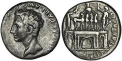 ANCIENT COINS Roman Imeprial, Octavian August, Denarius - EXTREMELY RAREExtremely rare Octavian denarius with depiction on the reverse of the triumphal arch that Augustus received for his diplomatic s