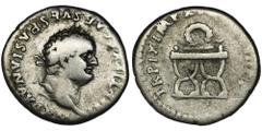 ANCIENT COINS Roman Imperial, Titus, DenariusRoman Imperial Titus as Caesar (69-79), Denarius 80, Rome mint Obverse: laureate head right IMP TITVS CAES VESPASIAN AVG P M Reverse: curule chair, wreath 