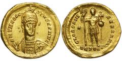 ANCIENT COINS Roman Imperial, Theodosius II, SolidusEx. Auction 25, Solidus Numismatik, 2014. Roman Imperial Theodosius II (408–450), Solidus 424-430, Thessalonica mint Obverse: helmeted, three-quarte