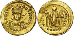 ANCIENT COINS Byzantine Empire, Justinian I, SolidusLess common type with the outbuilding marked with the letter I. Very nice preserved gold Byzantine solidus. Byzantine Empire Justinian I (527–565), 