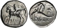 ANCIENT COINS Greece, Calabria, Tarentum, NomosBeautiful didrachm (sometimes also called a nomos) minted in Tarentum - one of the most important poles in Calabria. GreeceCalabria, Tarentum, Didrachm 2
